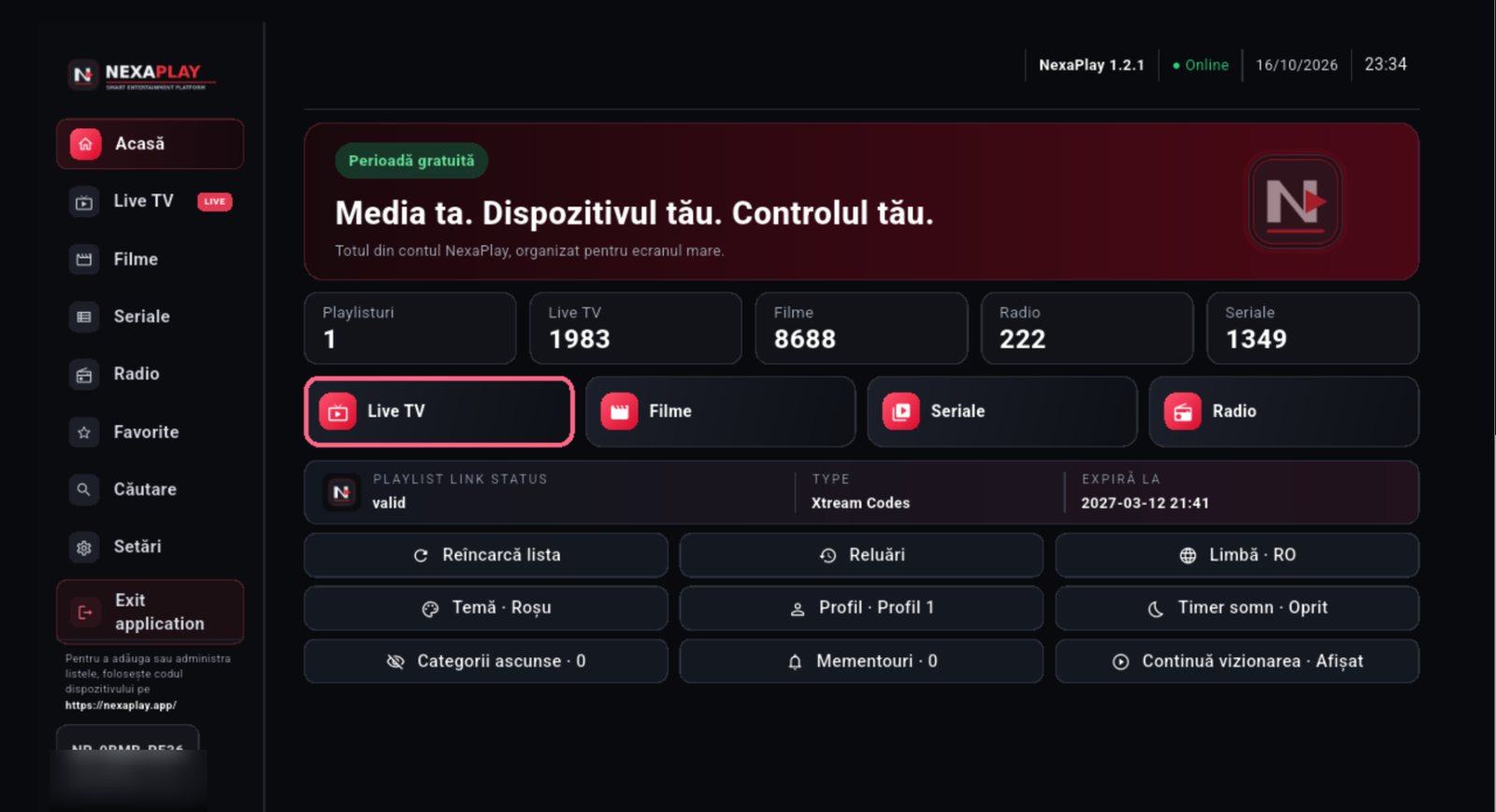 NexaPlay home screen on Android TV